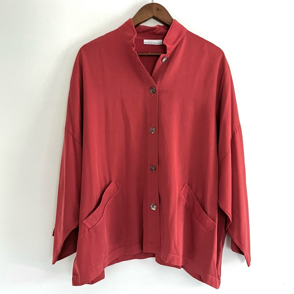 Bryn Walker 100% Tencel Collarless Jacket Terracotta M